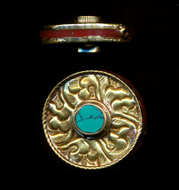 Flat Carved Disc with turq and coral.JPG