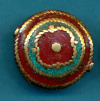 Flower in Circle Disc Coral and Turquoise